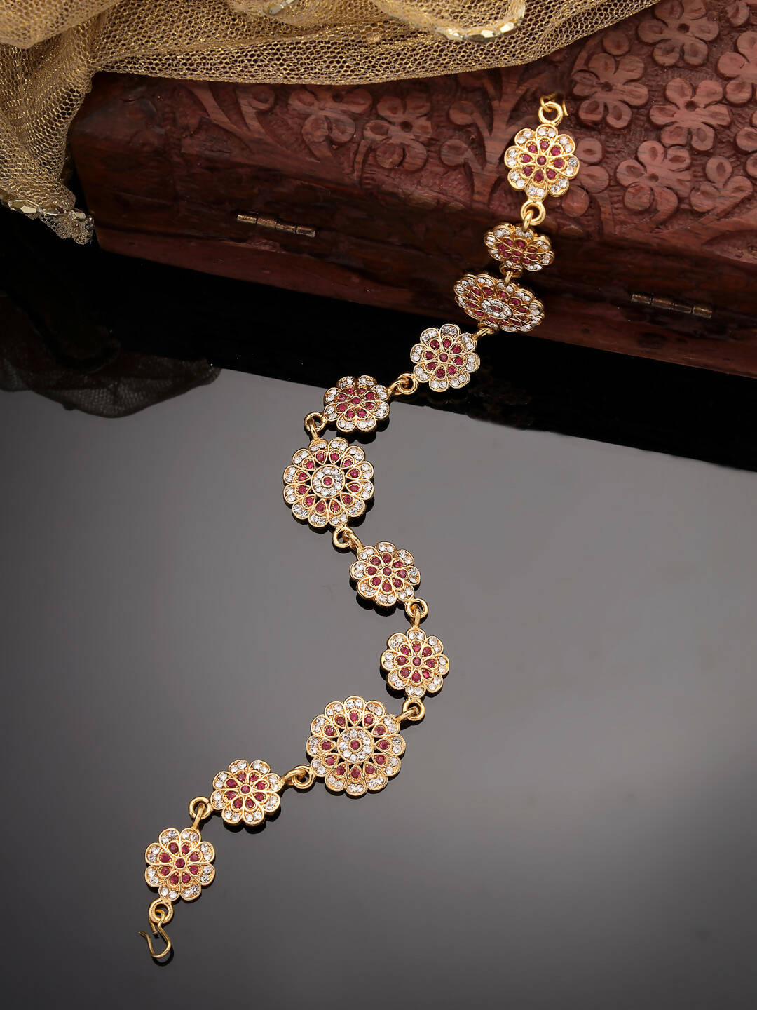 NVR Women's Gold-Polished Traditional Meenakari Stones Trending Matha Patti | Grocsy