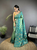 Joban Fashion Turquoise Geometric Pattern Soft Silk Patola Saree | Grocsy