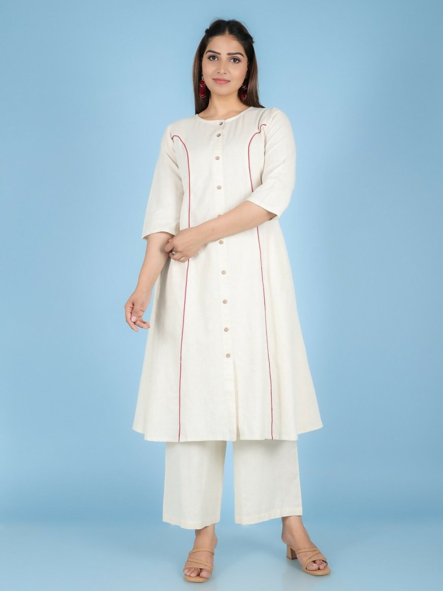 Aramya Cream Linen Cotton Solid A-line Kurta for Women | Grocsy
