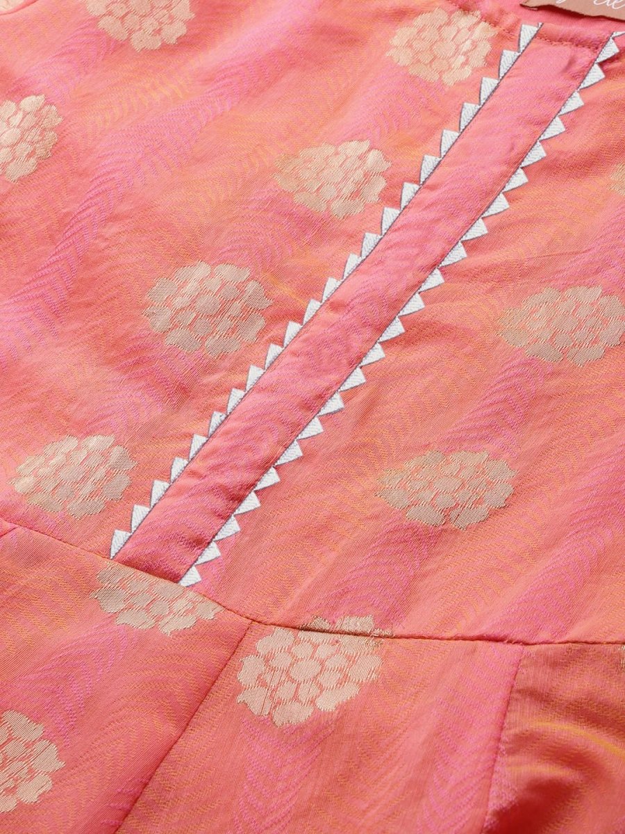 Ahalyaa Women Peach Chanderi Jacquard Woven Dress | Grocsy