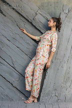 Women's Partywear Designer White & Multi Muslin co-ord set - Stylishta | Grocsy