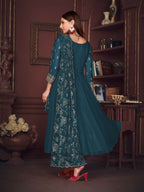 Jyoti Fashion Women's Rama Georgette Embroidered Anarkali Kurta Pant Set With Dupatta | Grocsy