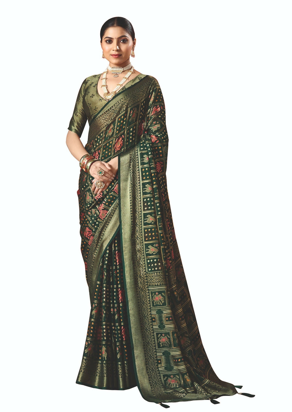 Joban Fashion Bottle Green Dull Moss Brasso Saree | Grocsy
