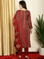 Jyoti Fashion Women's Maroon Pashmina Floral Digital Printed Kurta with Trouser & Dupatta | Grocsy