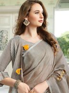 Shree Shyam Fashion Linen Light Beige Saree | Grocsy