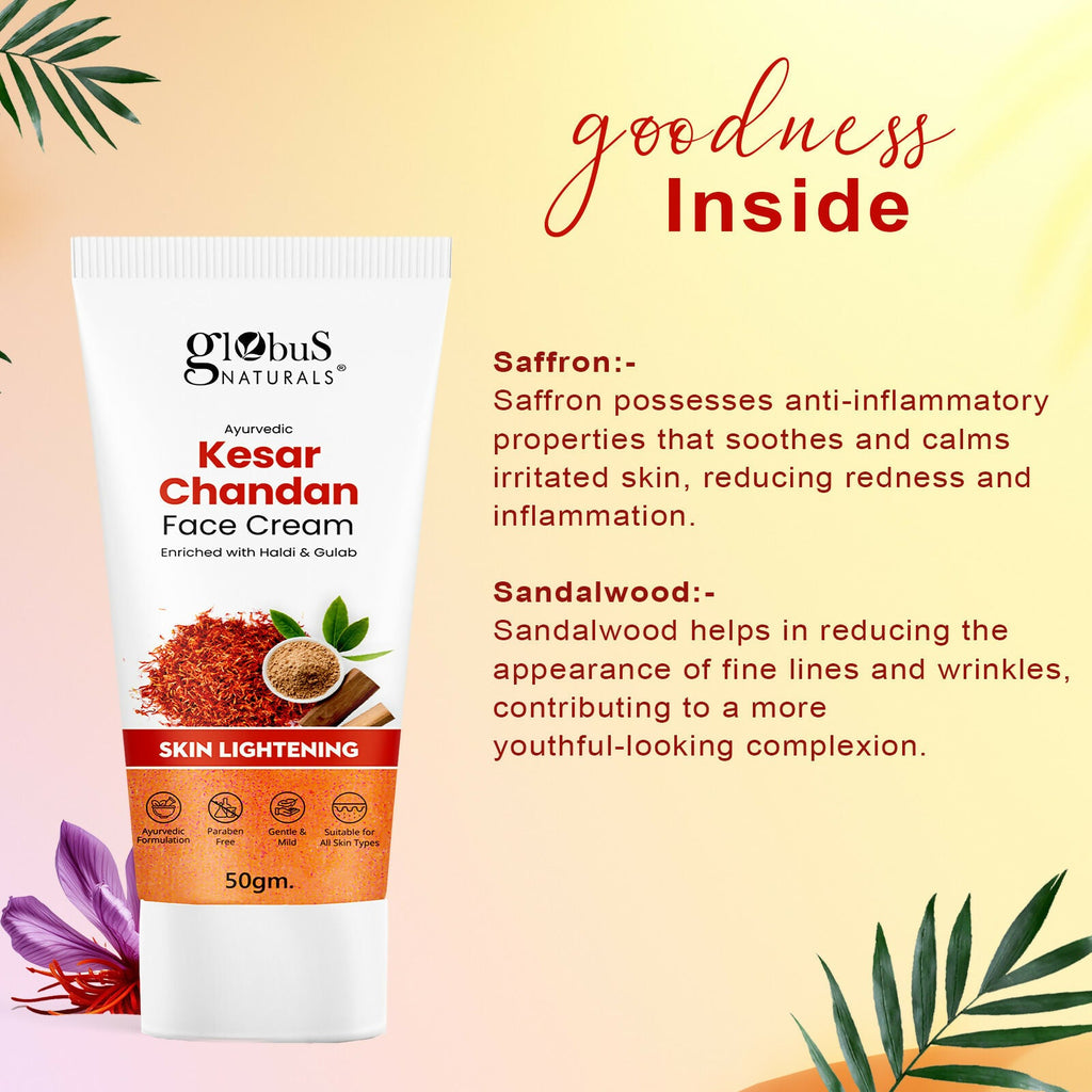 Globus Naturals Daily Glow Kesar Chandan Face Cream with SPF, Skin Lightening Formula For All Skin Types | Grocsy