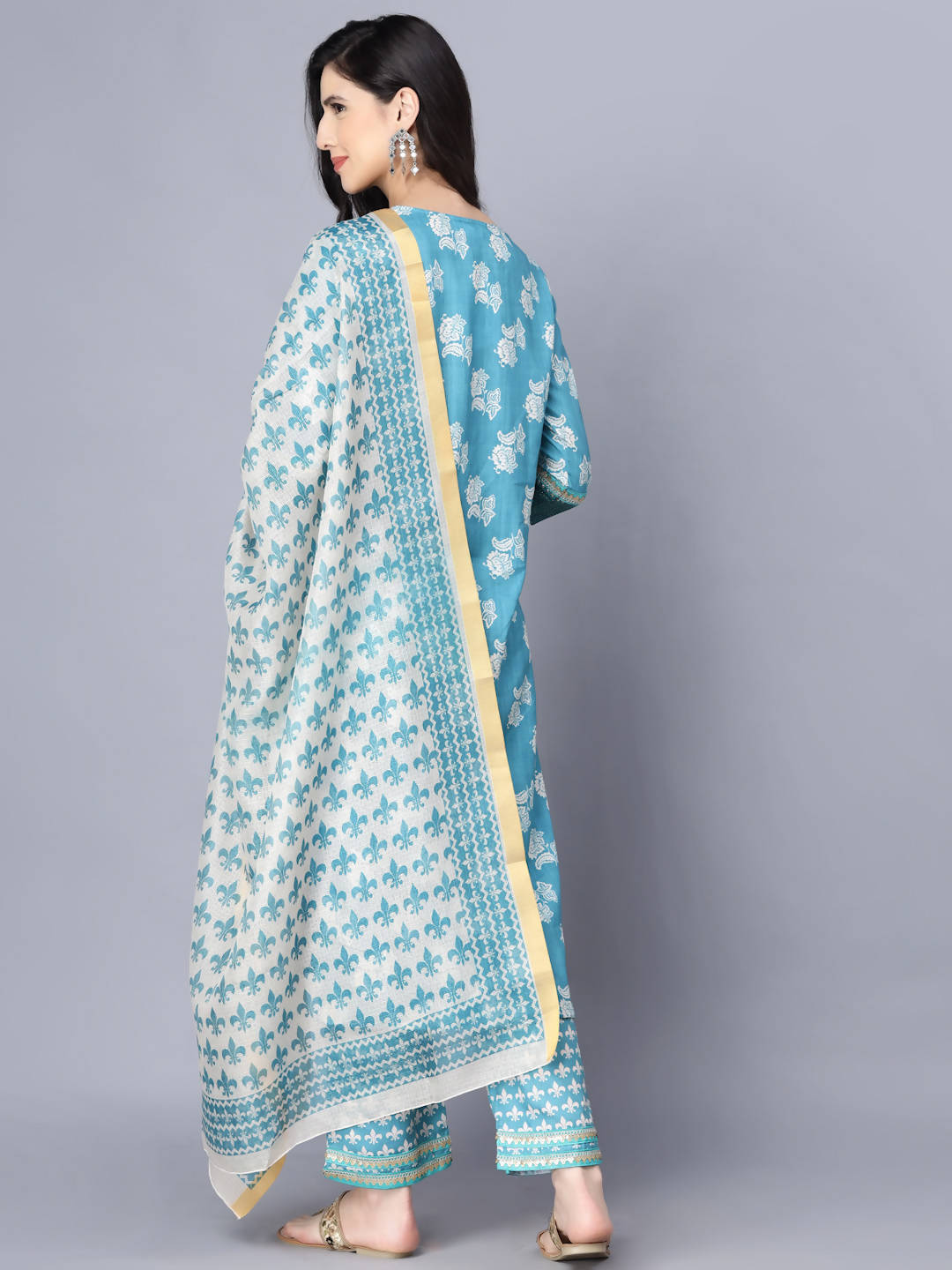 Myshka Women Blue Ethnic Motifs Printed Kurta with Trousers With Dupatta | Grocsy
