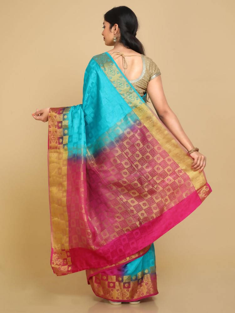 Kalamandir Checked Blue Pashmina Saree | Grocsy