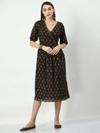 Myshka Women's Black Empire Printed Dress | Grocsy