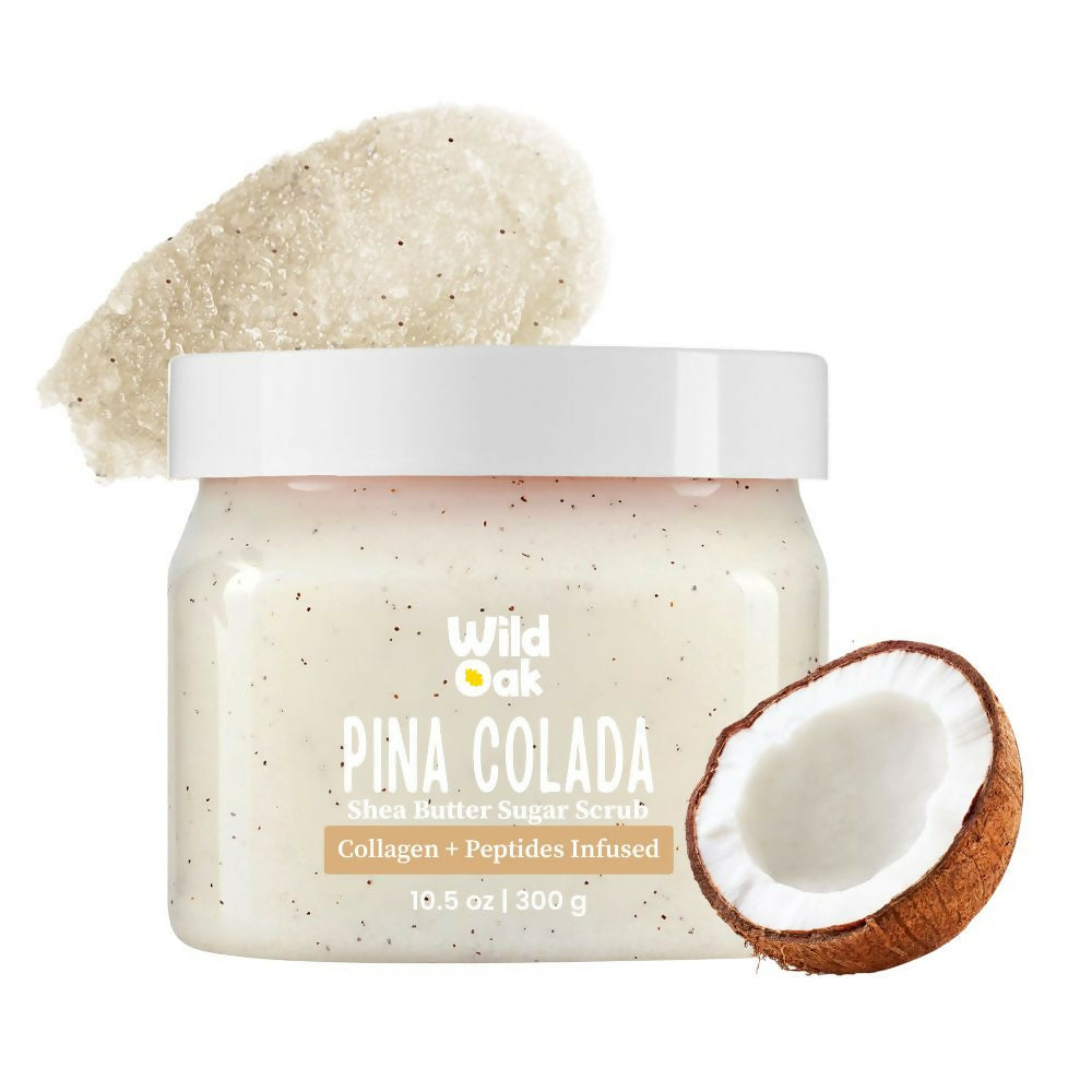Wild Oak Pina Colada Shea Butter Sugar Scrub with Vegan Collagen & Peptides For Tan Removal & Smooth Skin | Grocsy