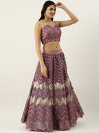 House of Panchhi Lavender - Net Embroidered Lehenga with Zig-Zag Pattern | Grocsy