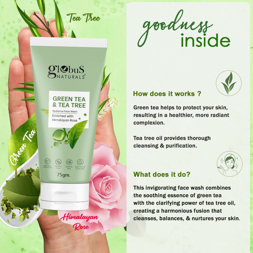 Globus Naturals Green Tea & Tea Tree Face Wash | Grocsy