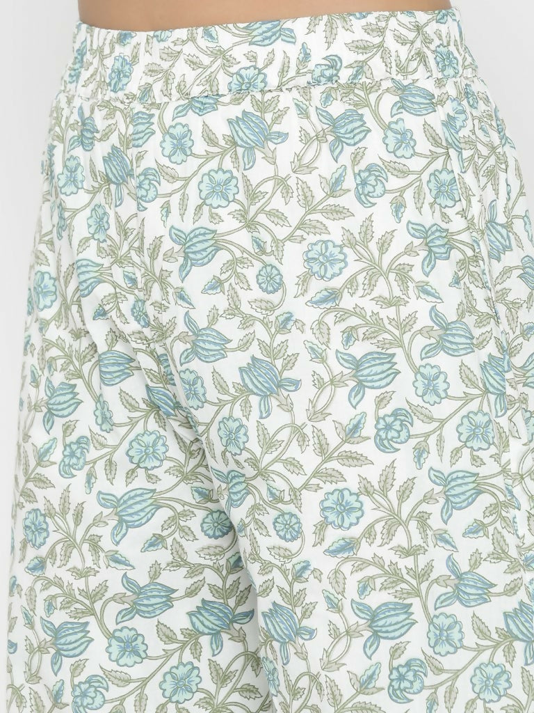 Miravan Women's Floral Jaipuri Cotton Kurta Palazzo With Tassel Set | Grocsy