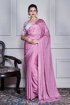 Morchari Purple Chiffon Hand Embroidery Saree And Stitched Blouse | Grocsy