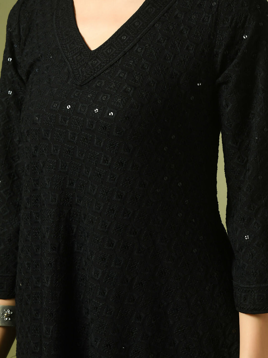 Myshka Women's Black Embroidered Cotton A-Line Party Kurta Set | Grocsy