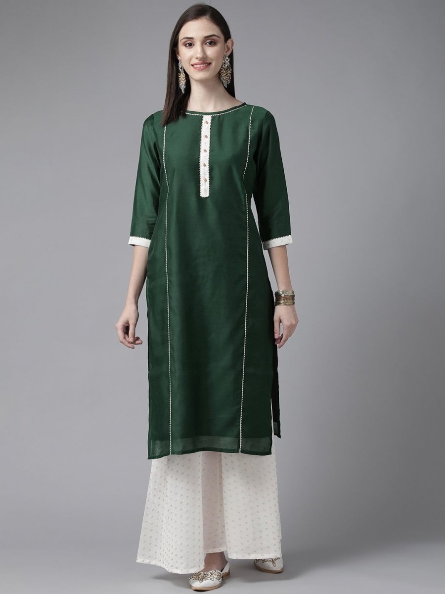 Ahalyaa Women Dark Green Plain Chanderi Kurta with Sharara Set | Grocsy