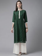 Ahalyaa Women Dark Green Plain Chanderi Kurta with Sharara Set | Grocsy