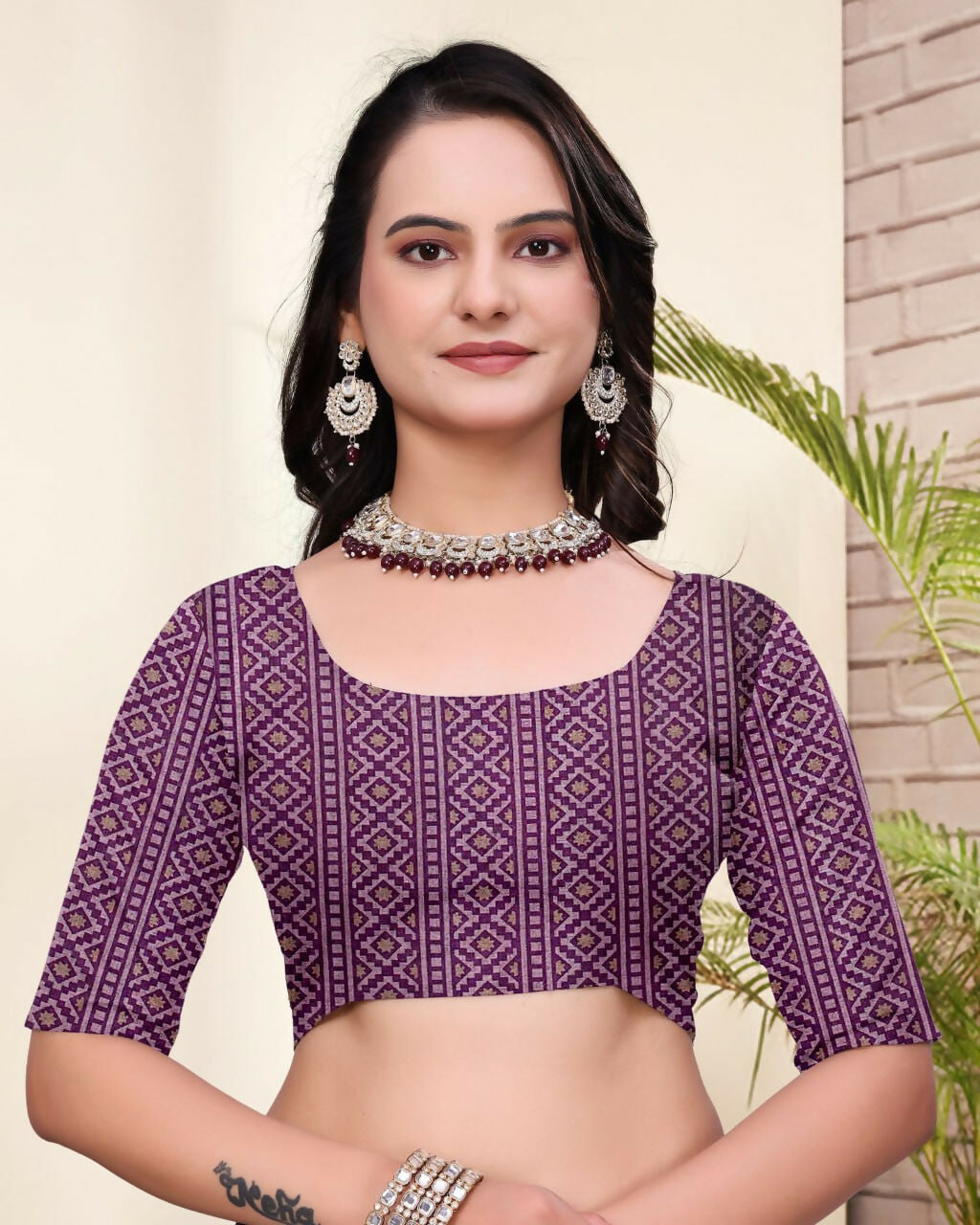 Prime Volt Mal Cotton Mustard Purple Ethnic Printed Saree with Designer Blouse Piece | Grocsy