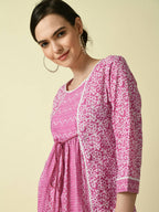 Myshka Women's Pink Floral Printed Gown Dress | Grocsy