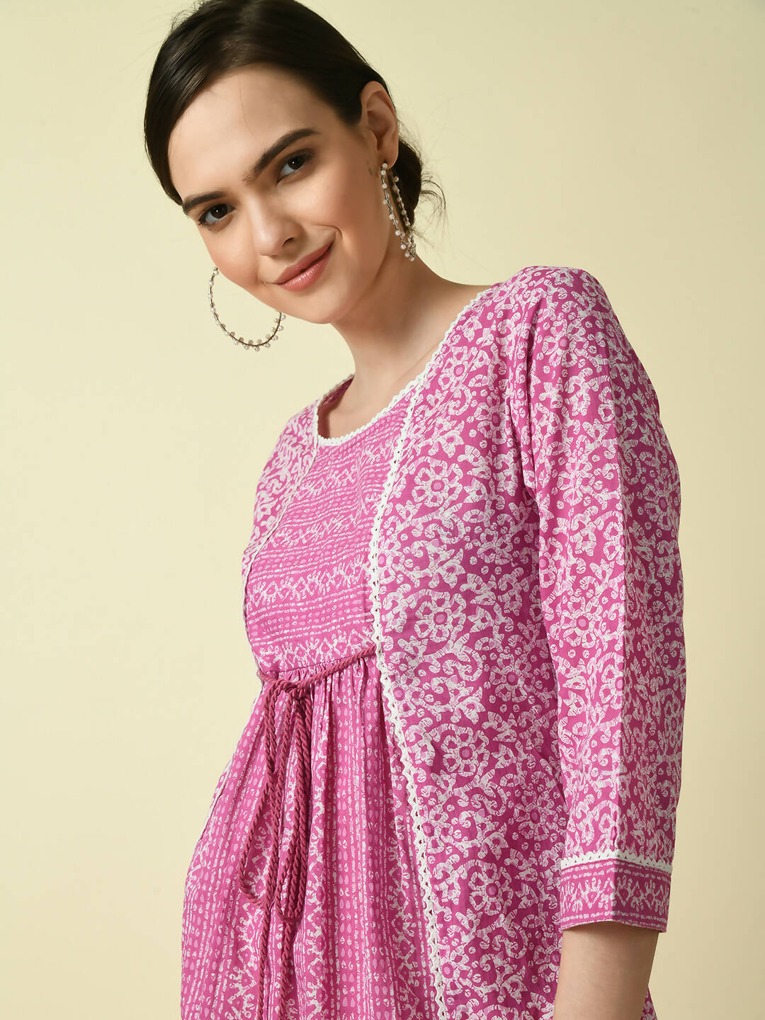 Myshka Women's Pink Floral Printed Gown Dress | Grocsy