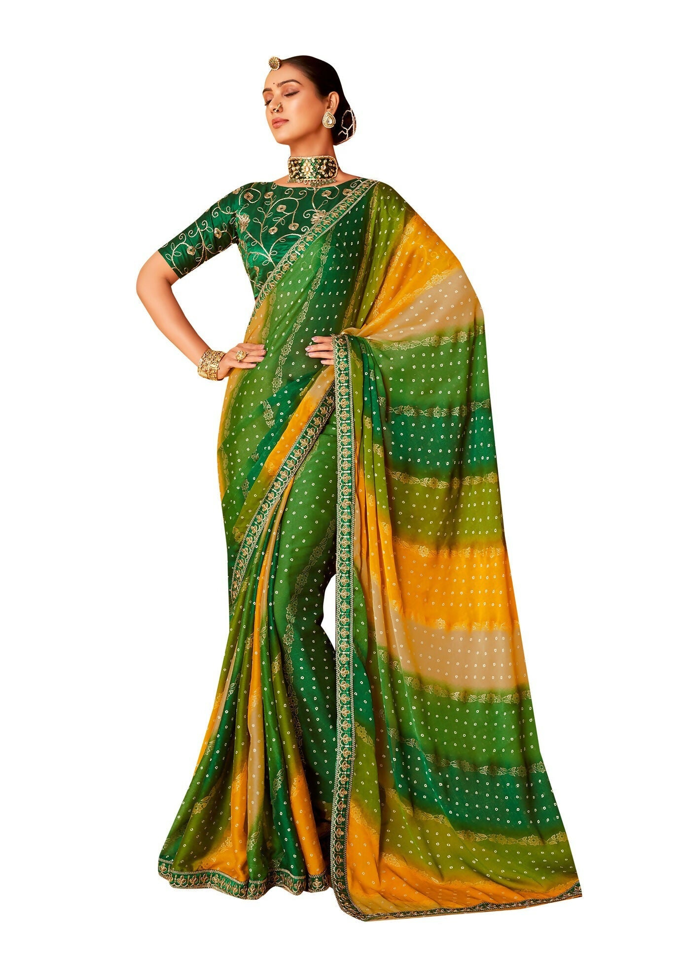 Joban Fashion Dola Silk With Zari Border Shaded Multi Color Work Saree | Grocsy