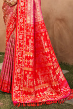 Sangam Prints Red Kanjivaram Silk Woven Work Traditional Saree | Grocsy