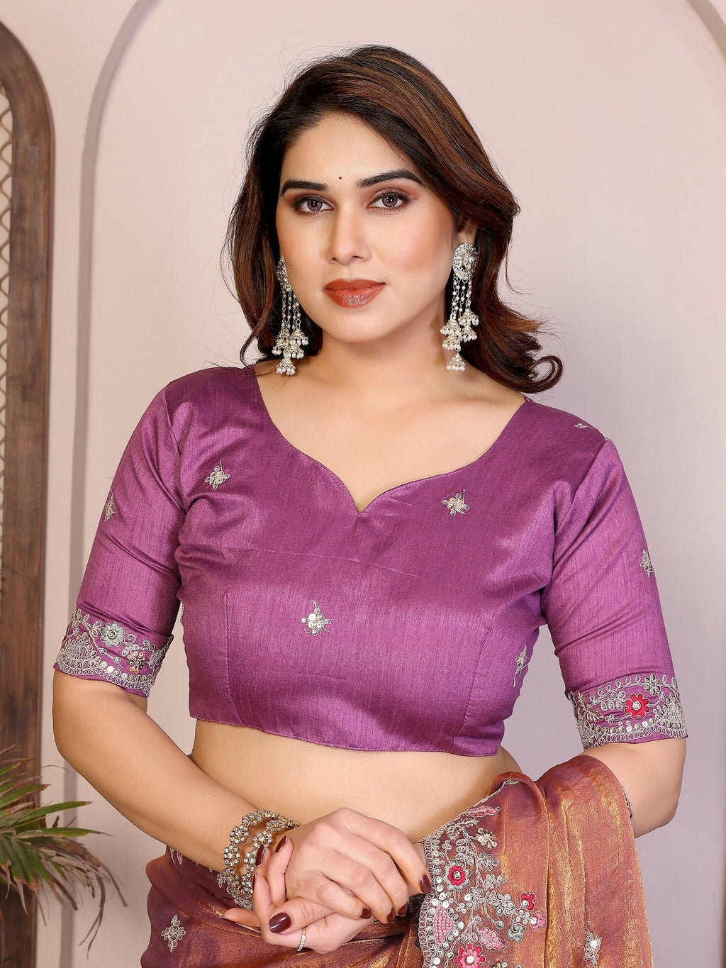 Teeya Creation New Womens Latest Party Wear Soft Chiffon Silk Saree-Peach | Grocsy