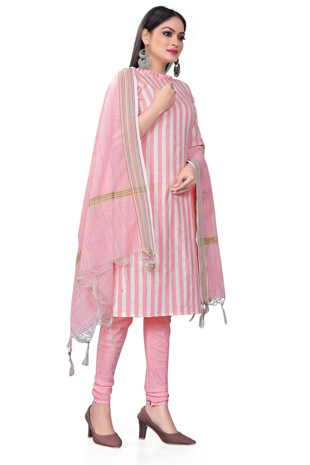 Pink Cotton Jacquard Woven Unstitched Dress Material - Amara | Grocsy