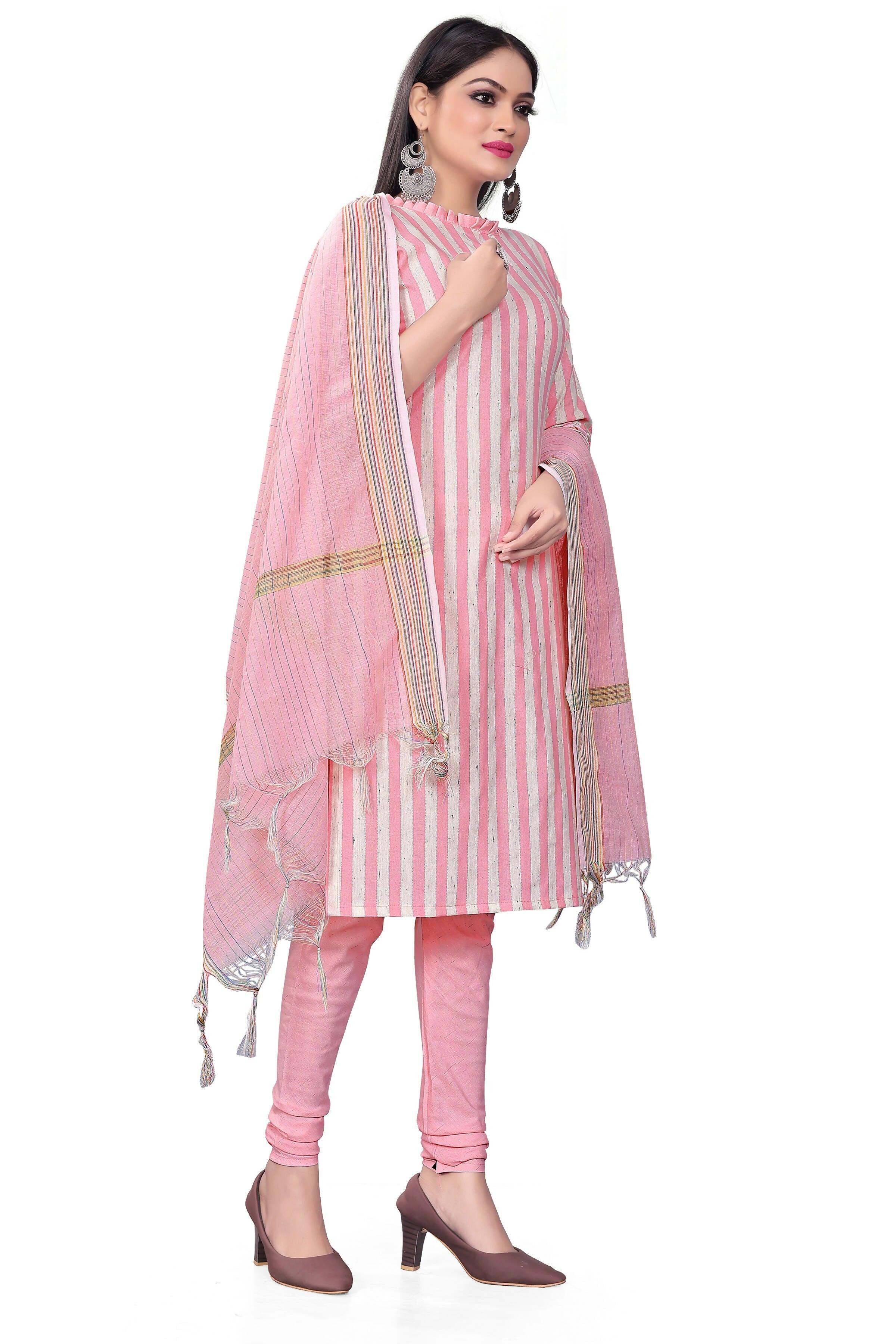 Pink Cotton Jacquard Woven Unstitched Dress Material - Amara | Grocsy
