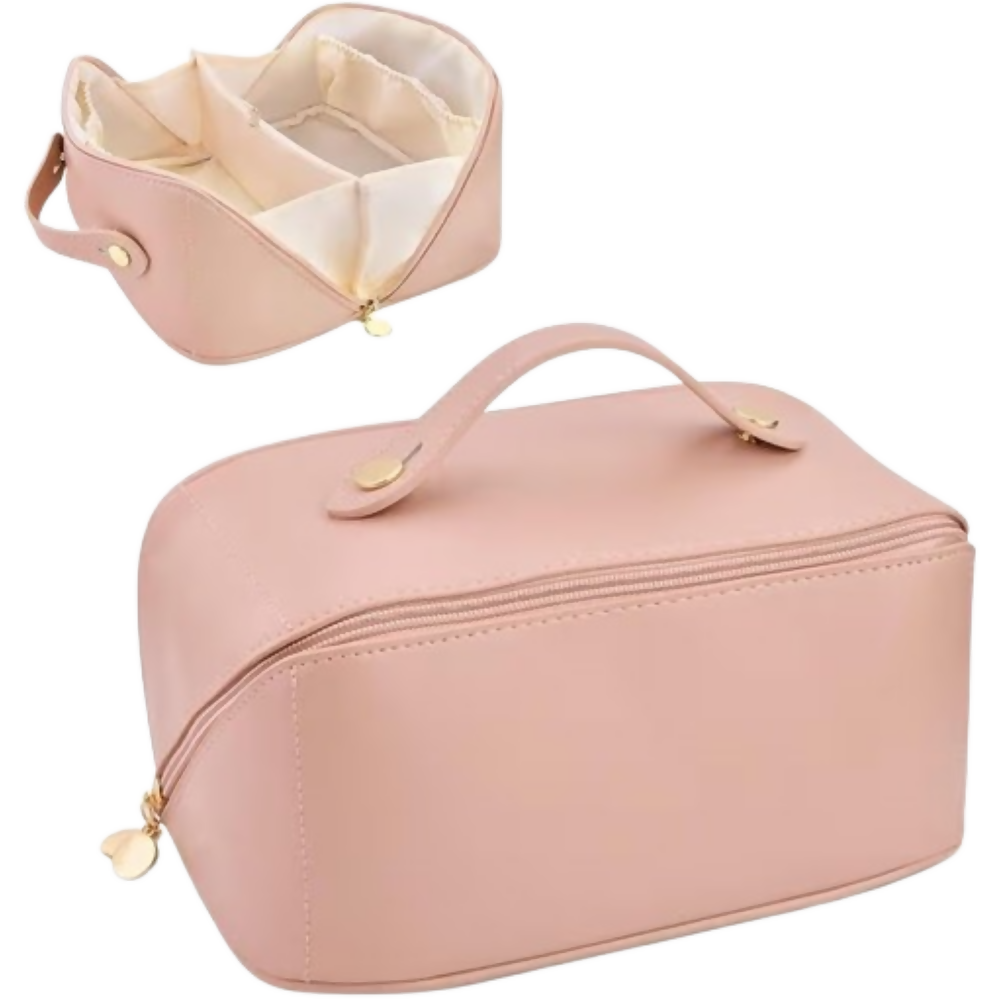 Bronson Professional Travel Makeup Bag Cosmetic Storage Faux Leather Vanity Pouch - Pink | Grocsy