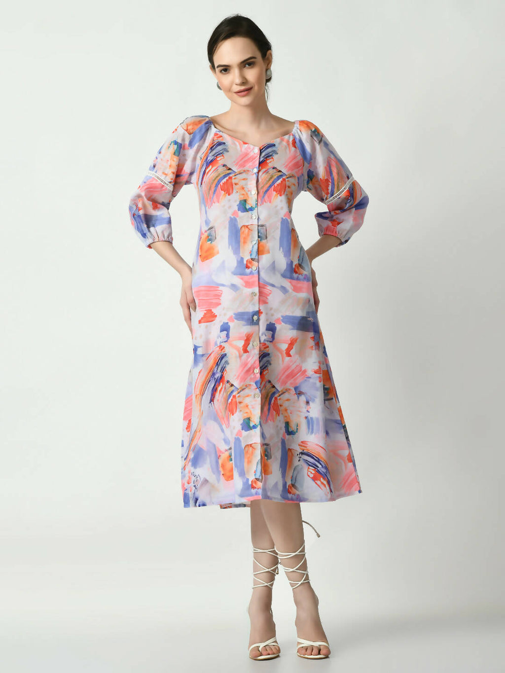 Myshka Women's Multi Abstract Printed A-Line Dress | Grocsy