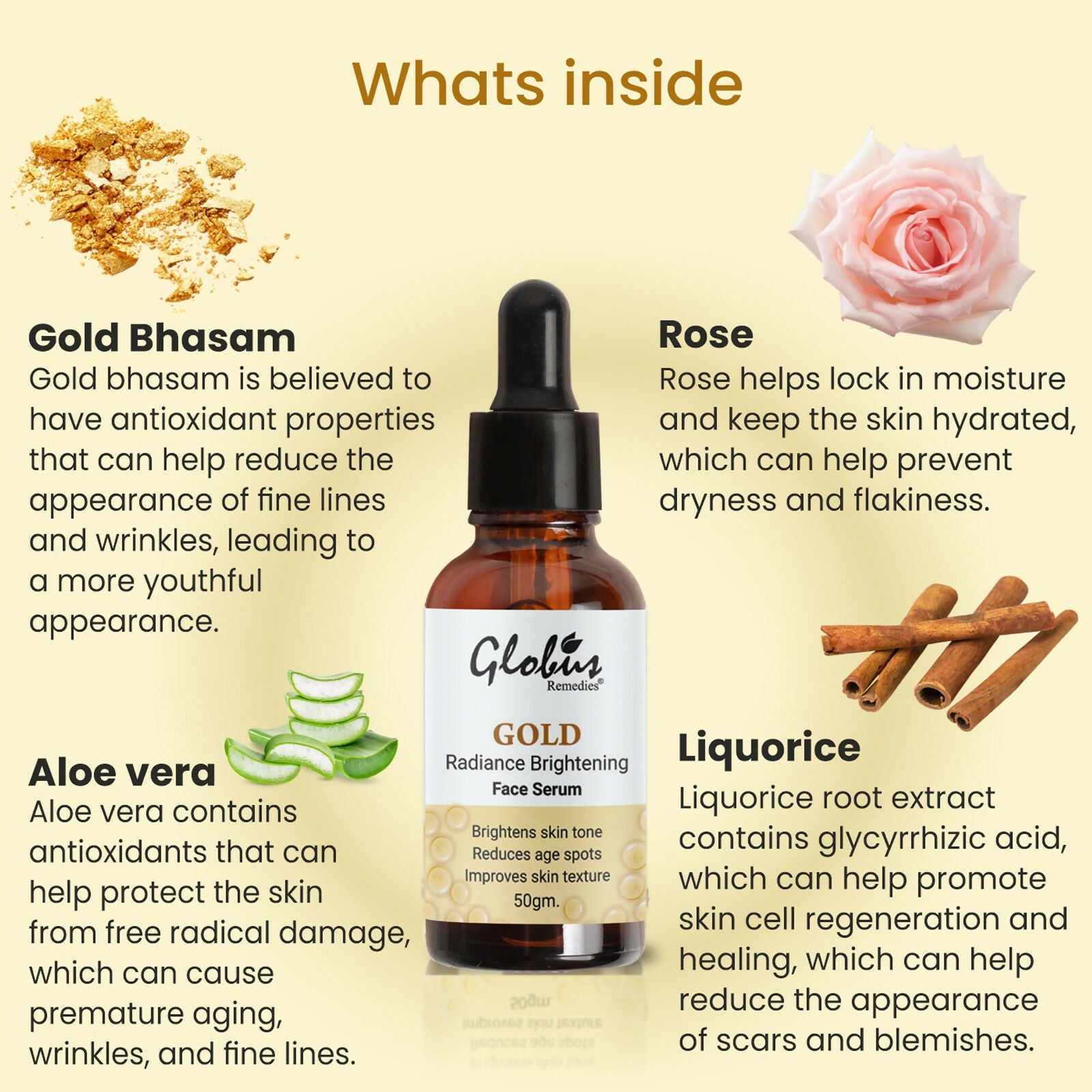 Globus Remedies Gold Radiance Anti Aging Face Serum, For Skin Lightening & Dark Spots Removal | Grocsy