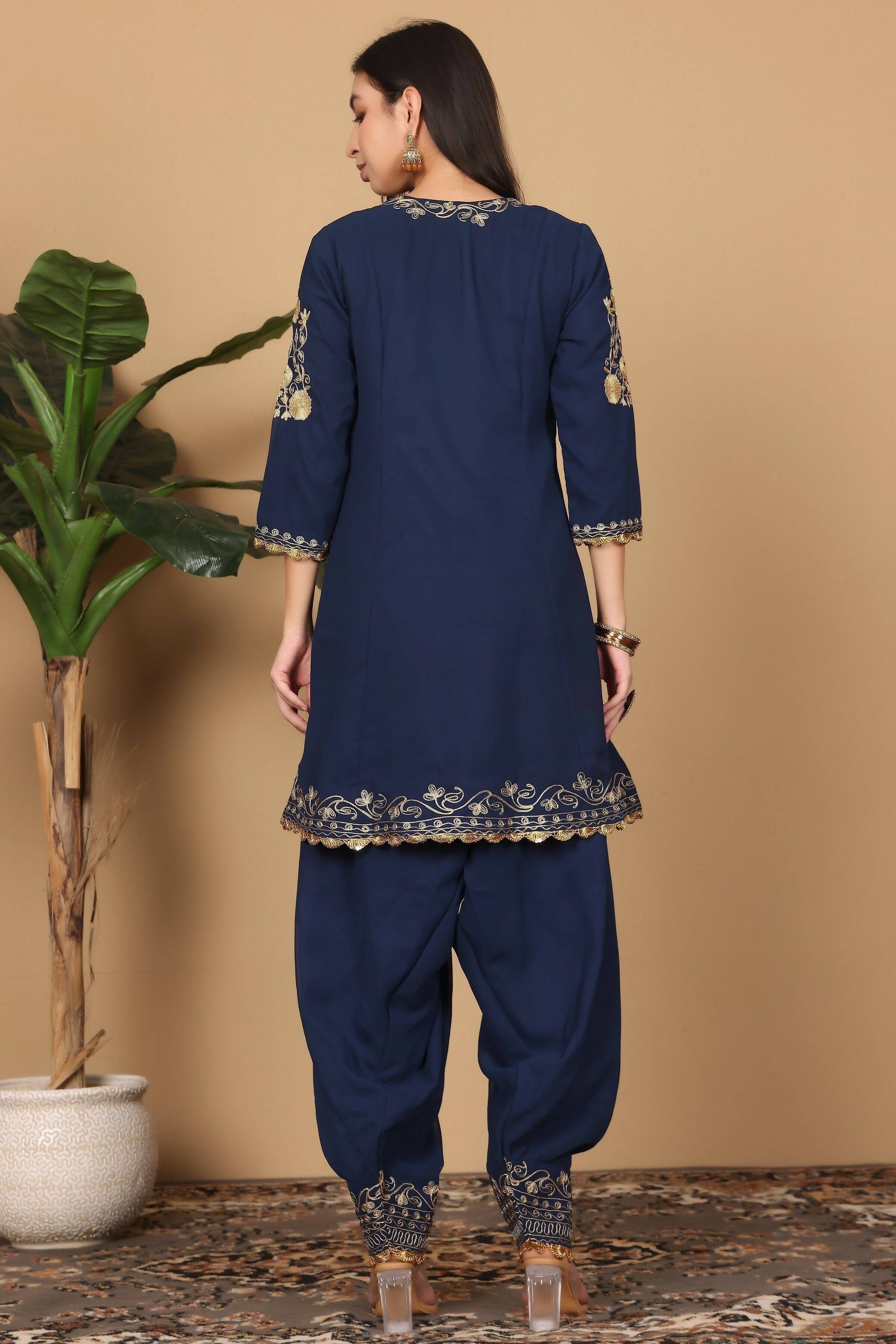Joban Fashion Navy Blue Georgette Kurta Set | Grocsy