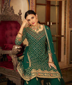 Green Heavy Chinon Semi Stitched Kurta with Bottom & Dupatta - Dhvani | Grocsy