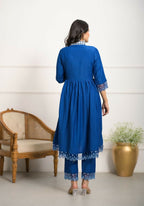 Festive Wear Ethnic Blue Silk wih cotton inner Stitched Suit With Dupatta - Tanisha | Grocsy