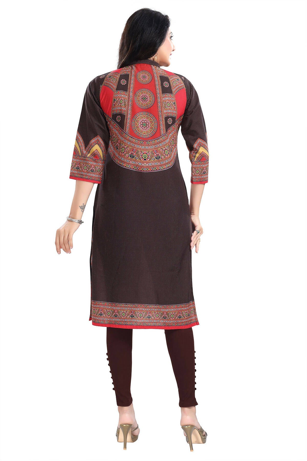 Snehal Creations Bombastic Brown Designer Digital Print Cotton Slub Fabric Long Kurti Tunic | Grocsy