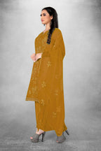 Mustard Heavy Organza Silk Embroidered Unstitched Dress Material - Amara | Grocsy
