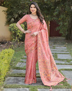 Vastranavya Luxury and Beautiful Soft, Smooth, Flowing Original Pashmina Soft Cotton Saree with Matching Blouse Fabric - Peach | Grocsy