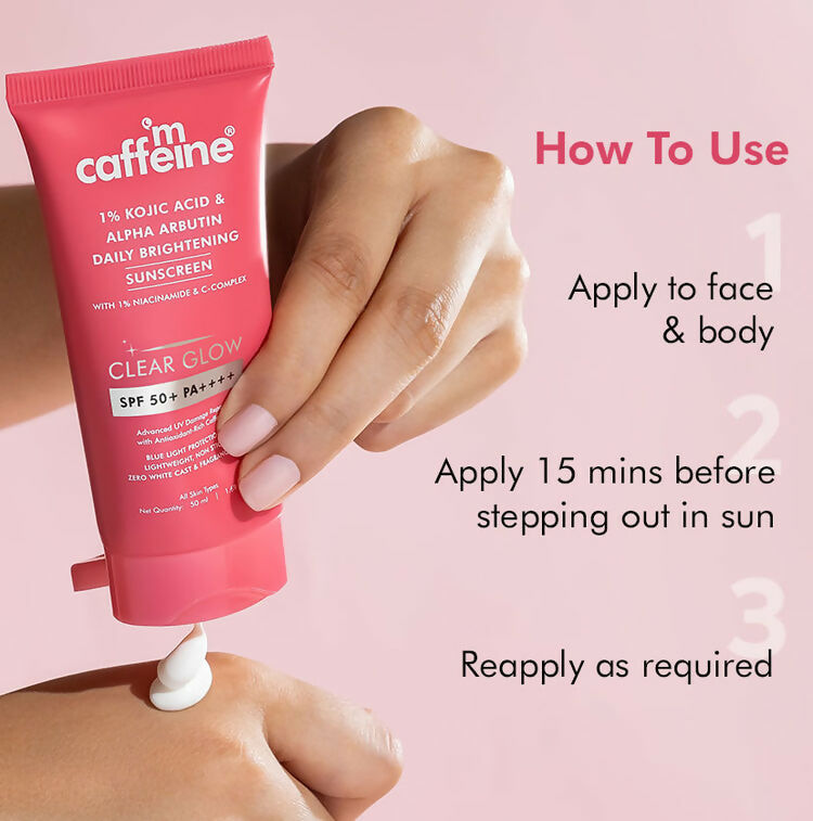 mCaffeine Clear Glow 1% Kojic Acid, Alpha Arbutin Daily Brightening Sunscreen | Grocsy