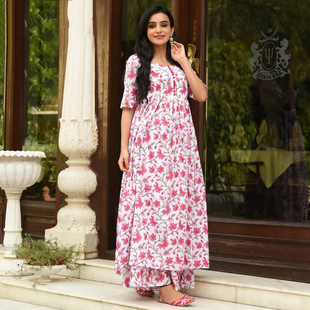 PartyWear Designer White And Pink Pure Maslin Plazzo Suit - Anbazaar | Grocsy