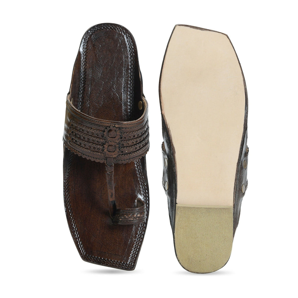 Stepsoft Men'S Designer Kolhapuri Chappal | Brown Handcrafted Ethnic Leather Footwear | Grocsy