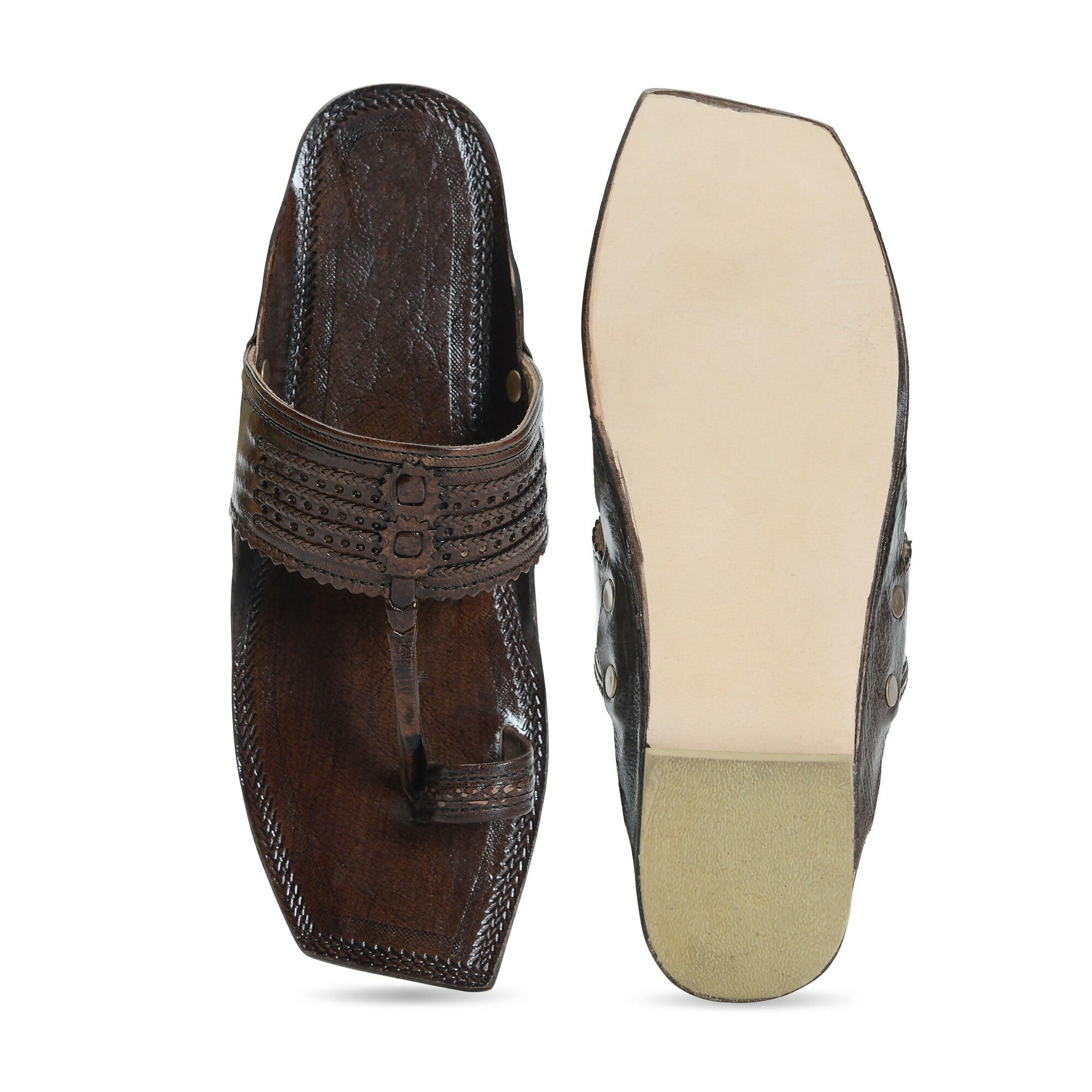 Stepsoft Men'S Designer Kolhapuri Chappal | Brown Handcrafted Ethnic Leather Footwear | Grocsy