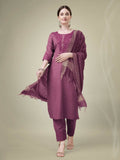 Jyoti Fashion Women's Onion Cotton Blend Embroidery & Sequence work Kurta with Trouser & Dupatta | Grocsy