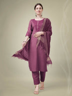 Jyoti Fashion Women's Onion Cotton Blend Embroidery & Sequence work Kurta with Trouser & Dupatta | Grocsy