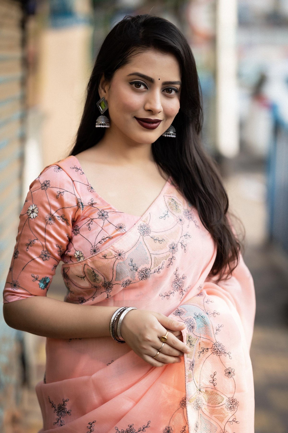 Pink Pure Linen Ethnic Motifs Saree with Unstitched Blouse - A2M | Grocsy
