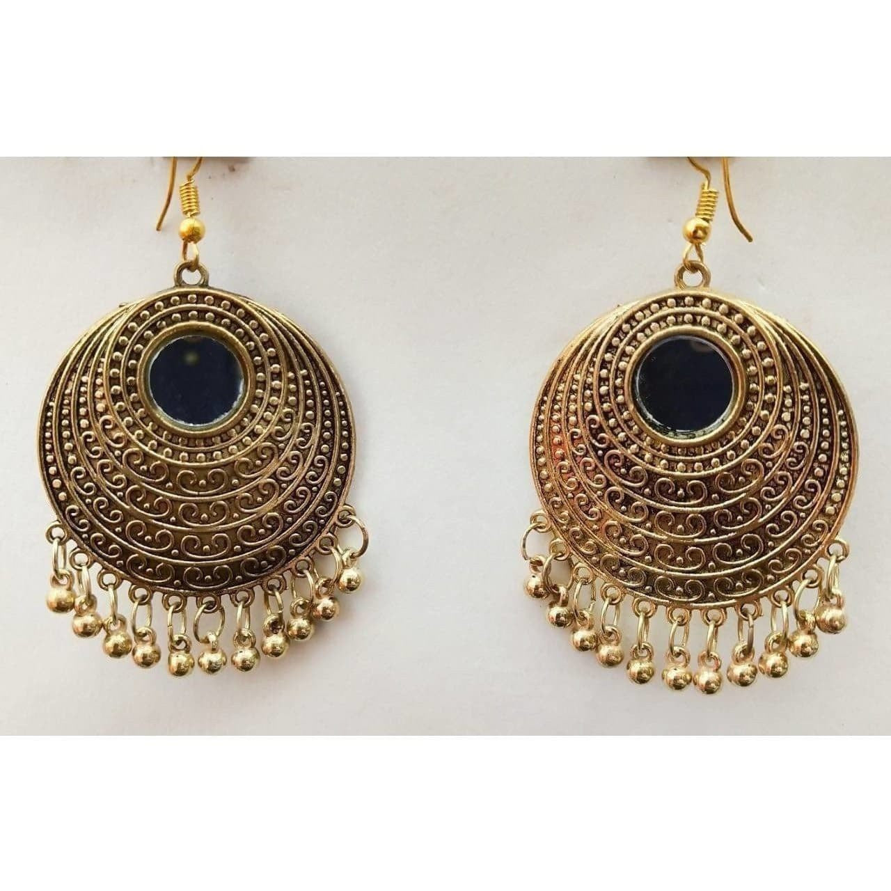 MS Fashion India Gold-Polished Traditional Bridal Party Mirror Chandbali Earrings | Grocsy