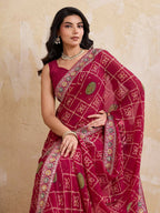 Teeya Creation Womens Stylish Simply Wedding Wear Georgette Saree-Red | Grocsy