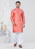 Joban Fashion Men's Jacquard Silk Pink Printed Kurta Pyjama set | Grocsy