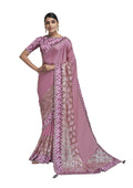 Pink Crepe Georgette Applic Work With Sequence Saree With Blouse Piece - Norita Avyaan | Grocsy