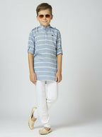 Joban Fashion Kids Island Full Sleeves Cotton Kurta and Pyjama Set with Strip - Blue | Grocsy